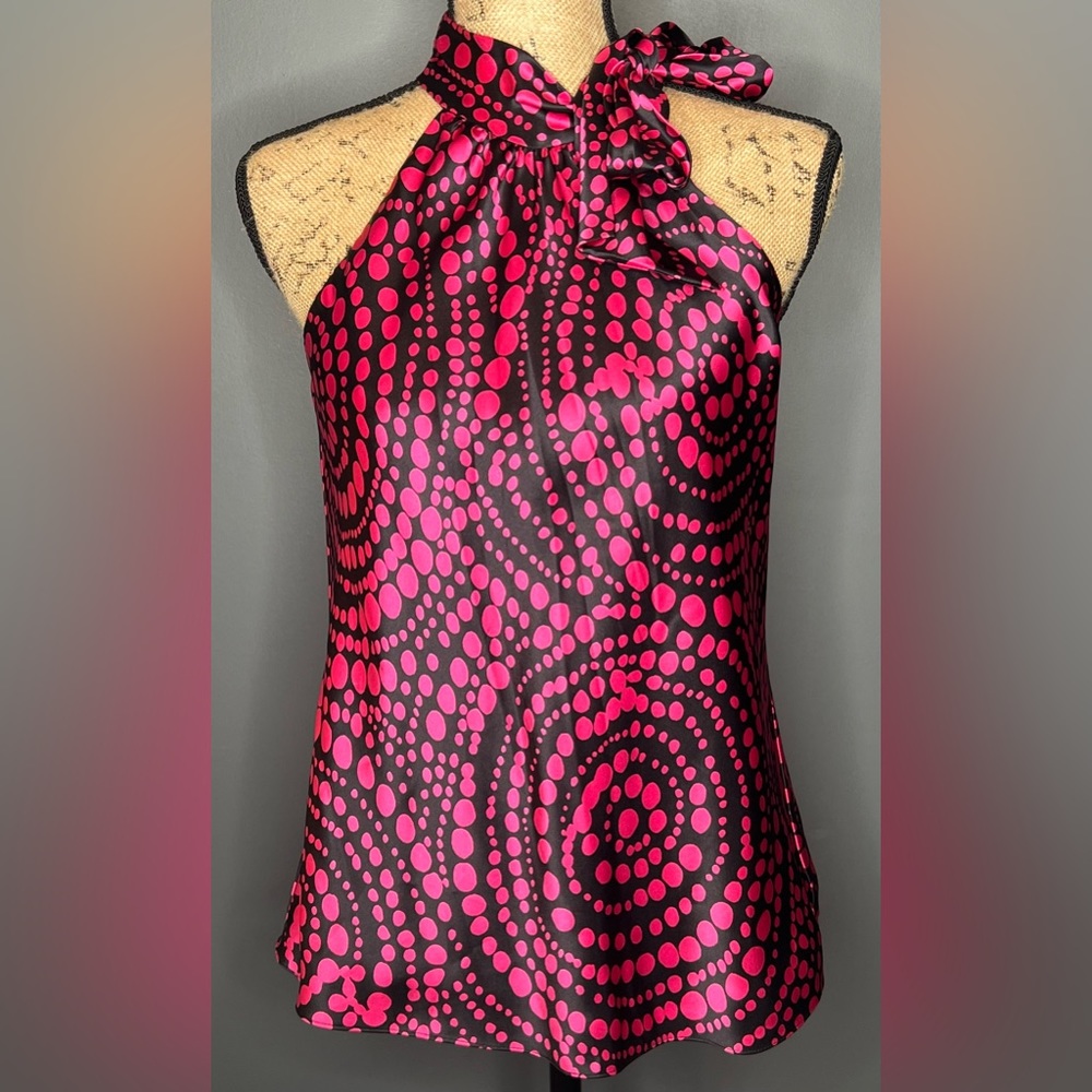 NWT- INC - Pink and Black sleeveless Top with Bow Tie Neck